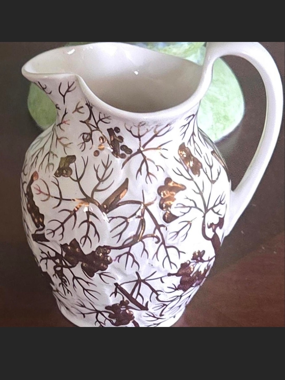 Wedgwood White Ceramic Pitcher with Gold Botanical Motif